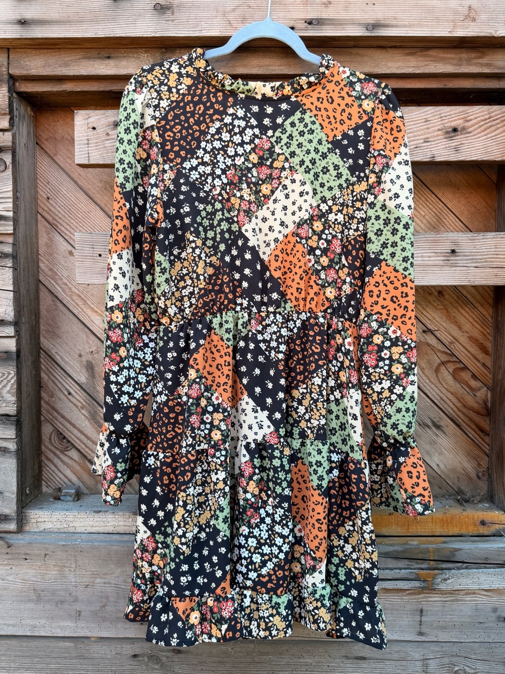 Haptics Patchwork Floral Long Sleeve Midi